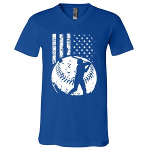 Patriotic American Flag Baseball Design Baseball Design Cute Gift V-Neck T-Shirt