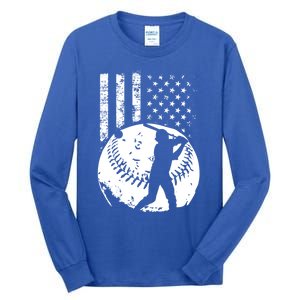 Patriotic American Flag Baseball Design Baseball Design Cute Gift Tall Long Sleeve T-Shirt