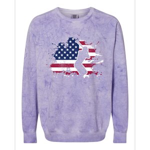 Patriotic American Flag Baseball Design Baseball Design Gift Colorblast Crewneck Sweatshirt