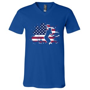 Patriotic American Flag Baseball Design Baseball Design Gift V-Neck T-Shirt