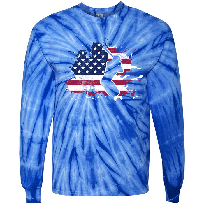 Patriotic American Flag Baseball Design Baseball Design Gift Tie-Dye Long Sleeve Shirt