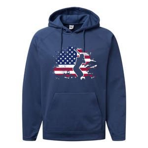 Patriotic American Flag Baseball Design Baseball Design Gift Performance Fleece Hoodie