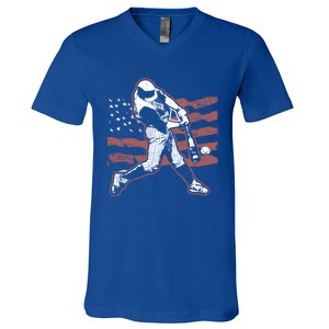 Patriotic American Flag Baseball Design Baseball Design Gift V-Neck T-Shirt