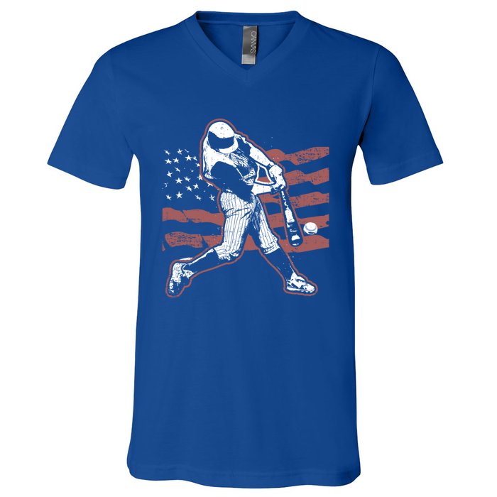 Patriotic American Flag Baseball Design Baseball Design Gift V-Neck T-Shirt