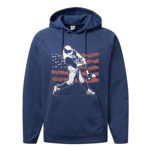 Patriotic American Flag Baseball Design Baseball Design Gift Performance Fleece Hoodie