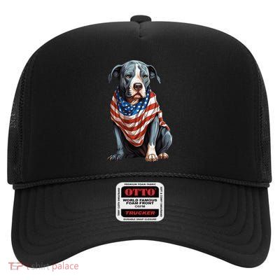 Pitbull American Flag Pittie Dog Owner Mom Dad High Crown Mesh Back Trucker Hat