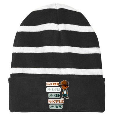 Positive Affirmations For African American Striped Beanie with Solid Band