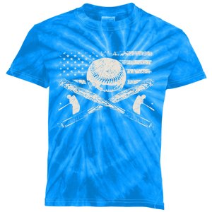 Patriotic American Flag Baseball Design Baseball Design Great Gift Kids Tie-Dye T-Shirt