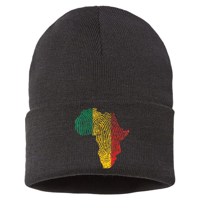 Pan African Flag Fingerprint Black History Month Proud Gift Sustainable Knit Beanie