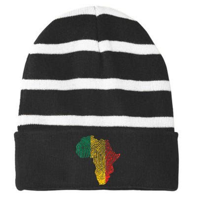 Pan African Flag Fingerprint Black History Month Proud Gift Striped Beanie with Solid Band