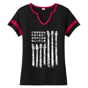 Patriotic AMERICAN FLAG Guitar Guitarist Gift Musician Ladies Halftime Notch Neck Tee