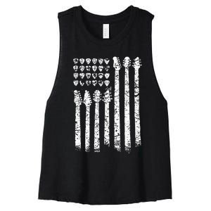 Patriotic AMERICAN FLAG Guitar Guitarist Gift Musician Women's Racerback Cropped Tank