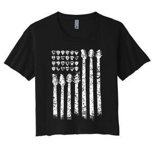 Patriotic AMERICAN FLAG Guitar Guitarist Gift Musician Women's Crop Top Tee