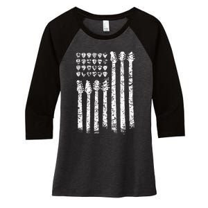 Patriotic AMERICAN FLAG Guitar Guitarist Gift Musician Women's Tri-Blend 3/4-Sleeve Raglan Shirt