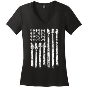 Patriotic AMERICAN FLAG Guitar Guitarist Gift Musician Women's V-Neck T-Shirt