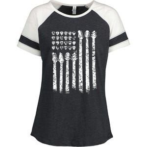 Patriotic AMERICAN FLAG Guitar Guitarist Gift Musician Enza Ladies Jersey Colorblock Tee