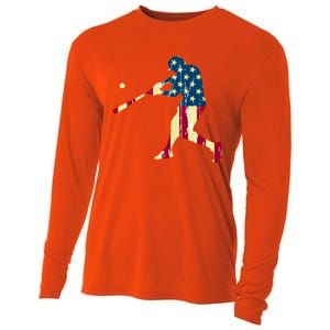 Patriotic American Flag Baseball Cute Gift Baseball Cute Gift Cute Gift Cooling Performance Long Sleeve Crew