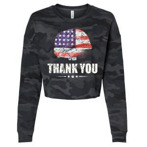 Patriotic American Flag Thank You Cropped Pullover Crew