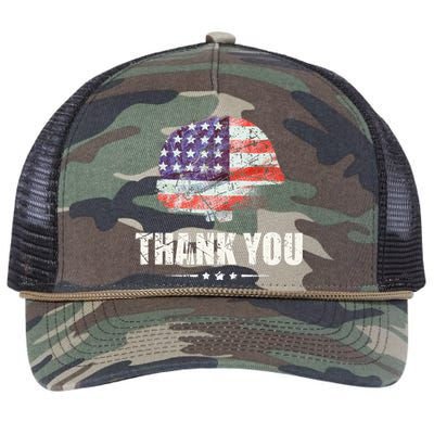 Patriotic American Flag Thank You Retro Rope Trucker Hat Cap