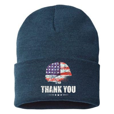 Patriotic American Flag Thank You Sustainable Knit Beanie