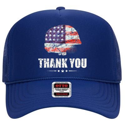 Patriotic American Flag Thank You High Crown Mesh Back Trucker Hat