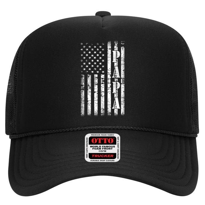 Papa American Flag US Papa Fathers Day Gift Idea High Crown Mesh Back Trucker Hat