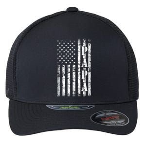 Papa American Flag US Papa Fathers Day Gift Idea Flexfit Unipanel Trucker Cap