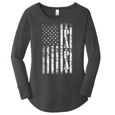 Papa American Flag US Papa Fathers Day Gift Idea Women's Perfect Tri Tunic Long Sleeve Shirt