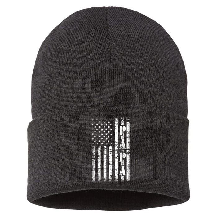 Papa American Flag US Papa Fathers Day Gift Idea Sustainable Knit Beanie