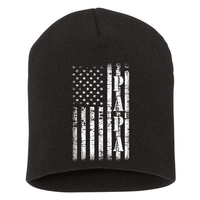 Papa American Flag US Papa Fathers Day Gift Idea Short Acrylic Beanie