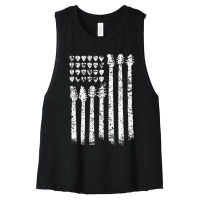 Patriotic AMERICAN FLAG Guitar Guitarist Gift Musician Women's Racerback Cropped Tank