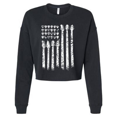 Patriotic AMERICAN FLAG Guitar Guitarist Gift Musician Cropped Pullover Crew