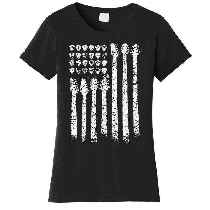 Patriotic AMERICAN FLAG Guitar Guitarist Gift Musician Women's T-Shirt