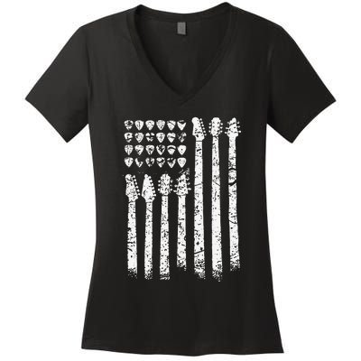 Patriotic AMERICAN FLAG Guitar Guitarist Gift Musician Women's V-Neck T-Shirt