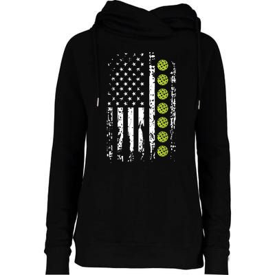 Pickleball American Flag Pickleball Player Womens Funnel Neck Pullover Hood