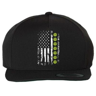 Pickleball American Flag Pickleball Player Wool Snapback Cap