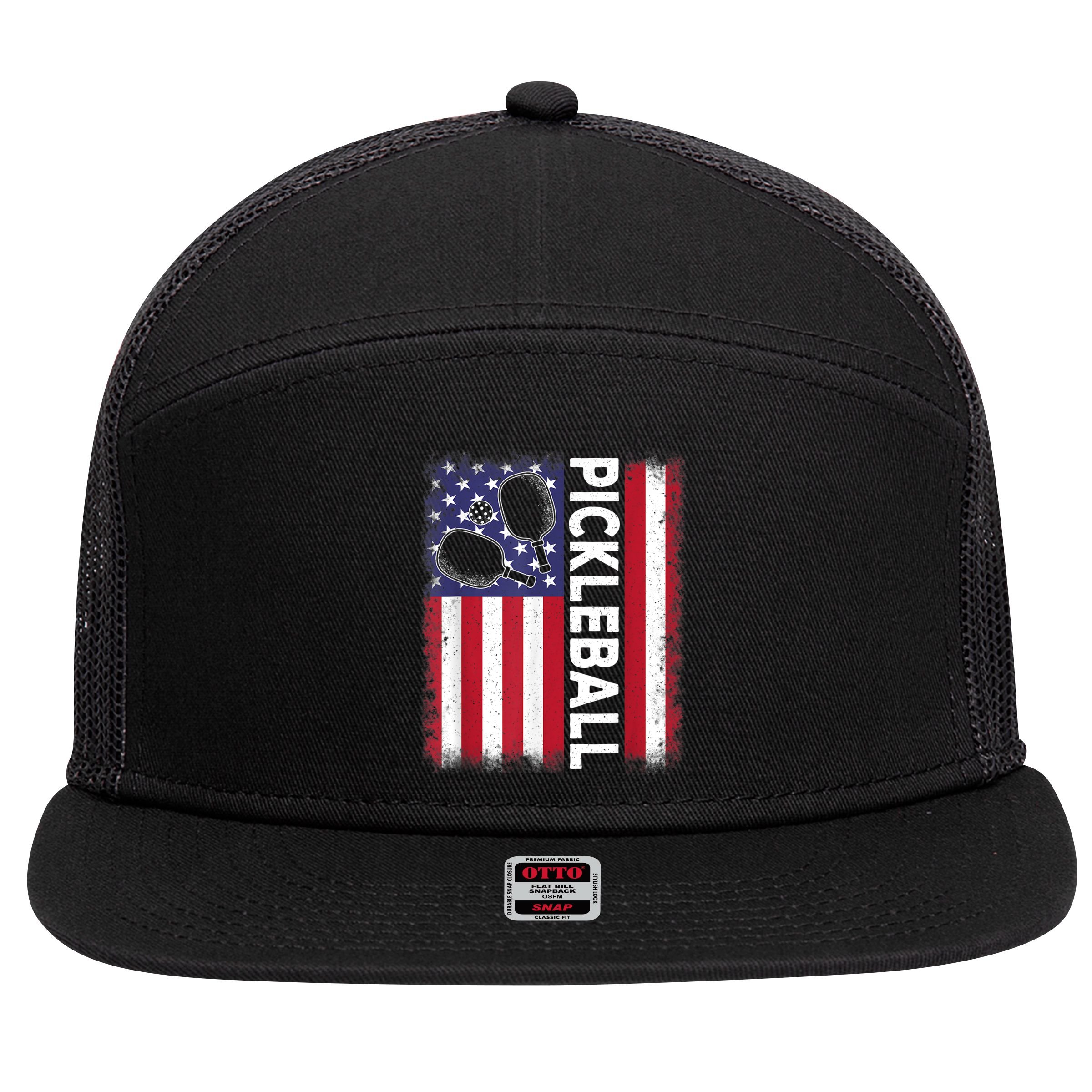 Pickleball American Flag Funny Pickleball Lover 7 Panel Mesh Trucker Snapback Hat