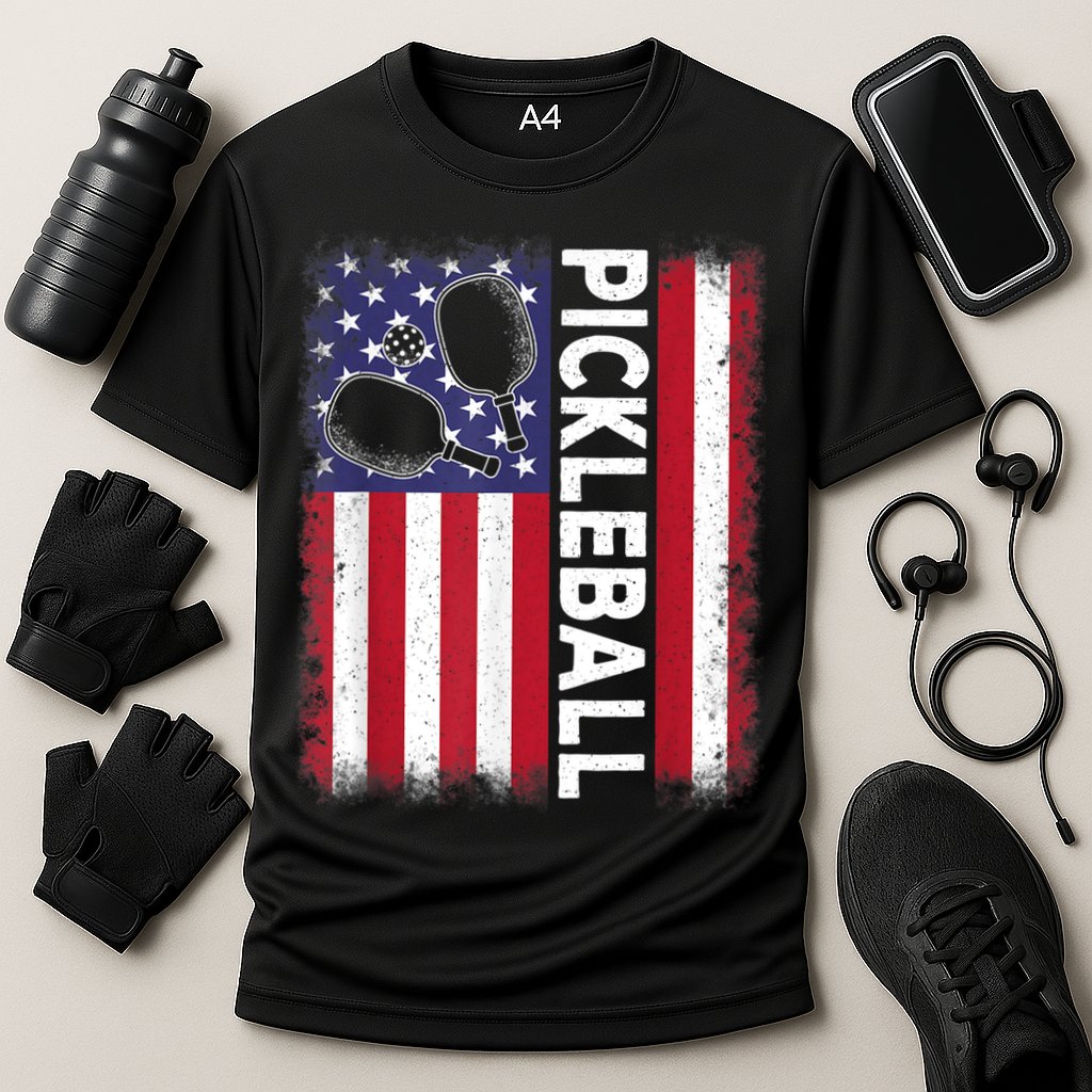 Pickleball American Flag Funny Pickleball Lover Cooling Performance Crew T-Shirt