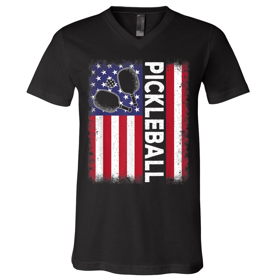 Pickleball American Flag Funny Pickleball Lover V-Neck T-Shirt