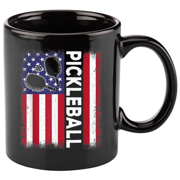 Pickleball American Flag Funny Pickleball Lover 11oz C Handle Ceramic Mug