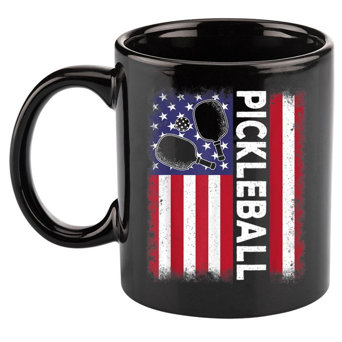 Pickleball American Flag Funny Pickleball Lover 11oz C Handle Ceramic Mug