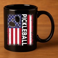 Pickleball American Flag Funny Pickleball Lover 11oz C Handle Ceramic Mug
