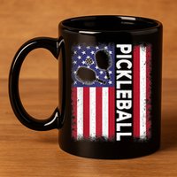 Pickleball American Flag Funny Pickleball Lover 11oz C Handle Ceramic Mug