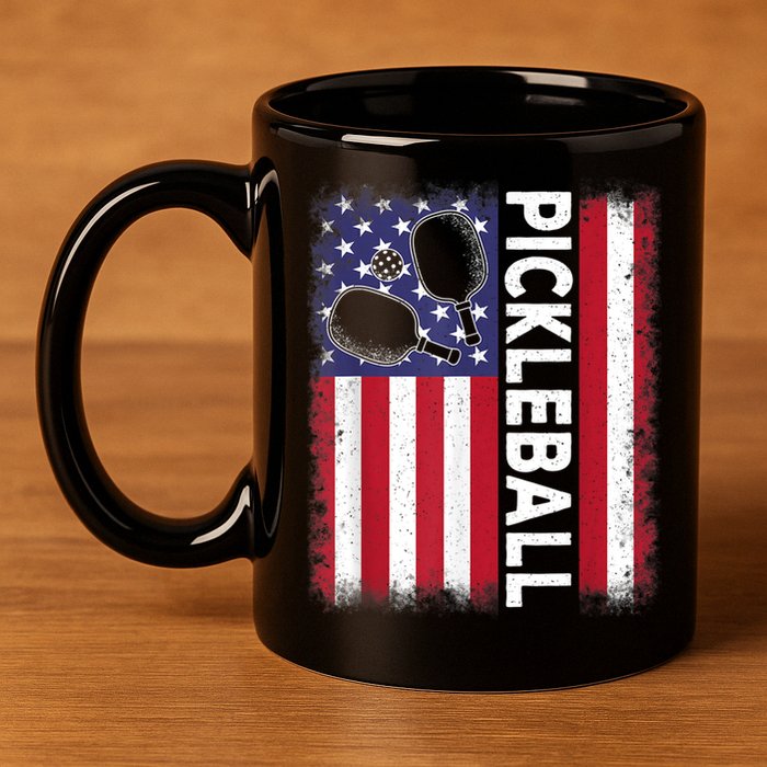 Pickleball American Flag Funny Pickleball Lover 11oz C Handle Ceramic Mug