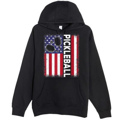 Pickleball American Flag Funny Pickleball Lover Premium Pullover Hoodie