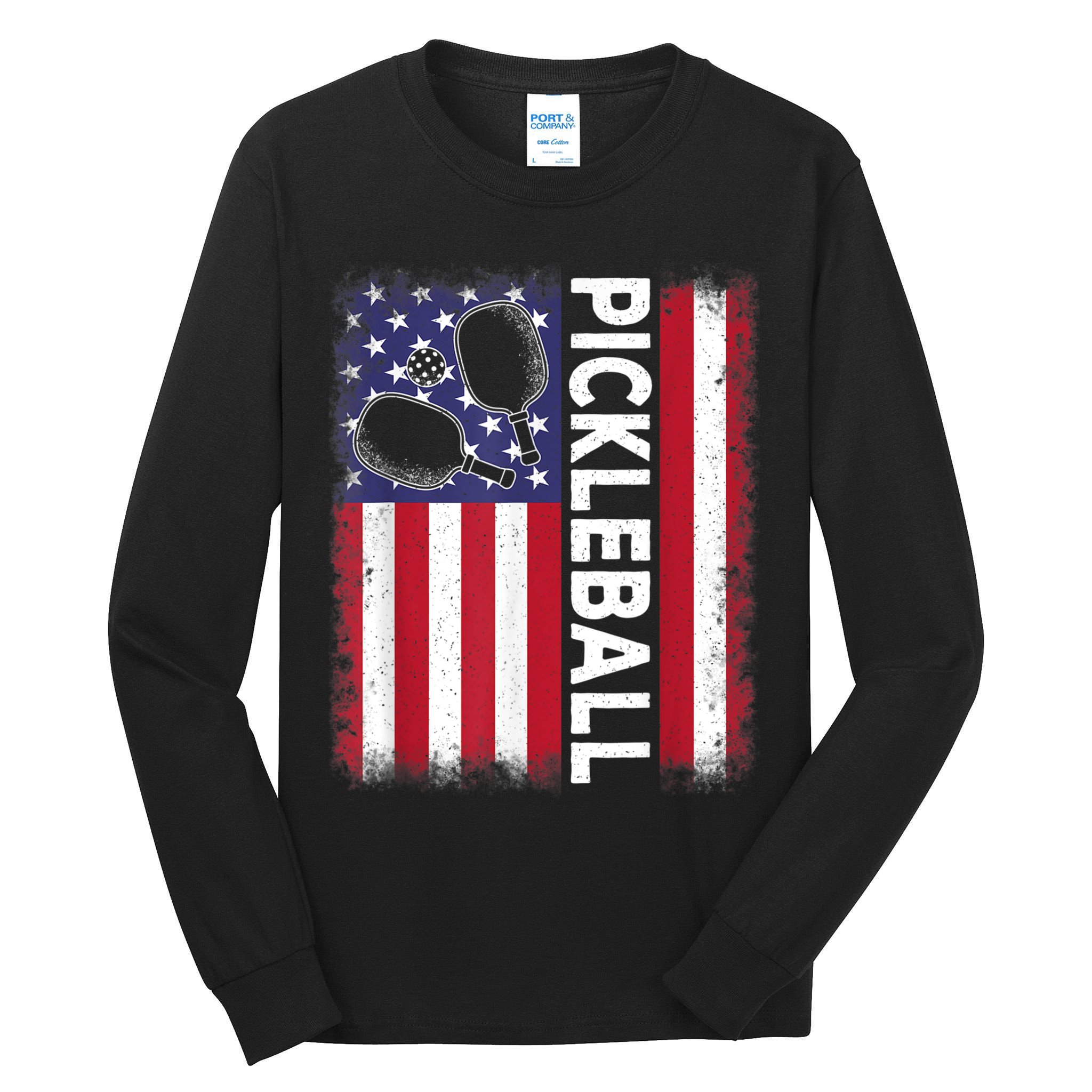 Pickleball American Flag Funny Pickleball Lover Tall Long Sleeve T-Shirt
