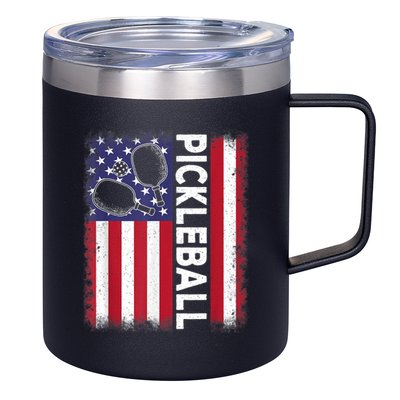 Pickleball American Flag Funny Pickleball Lover 12oz Stainless Steel Coffee Mug