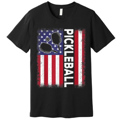 Pickleball American Flag Funny Pickleball Lover Premium T-Shirt