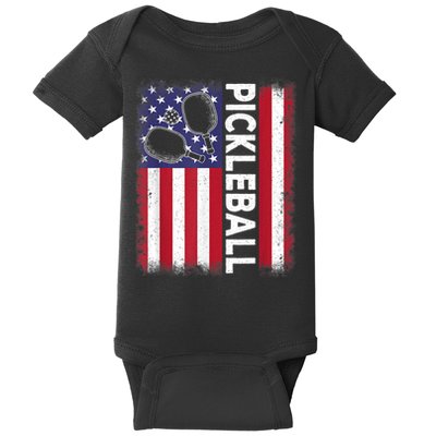 Pickleball American Flag Funny Pickleball Lover Baby Bodysuit