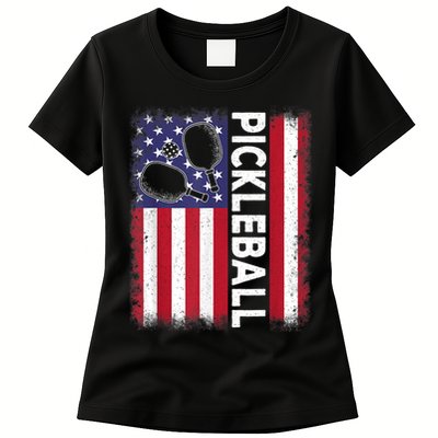Pickleball American Flag Funny Pickleball Lover Womens T-Shirt